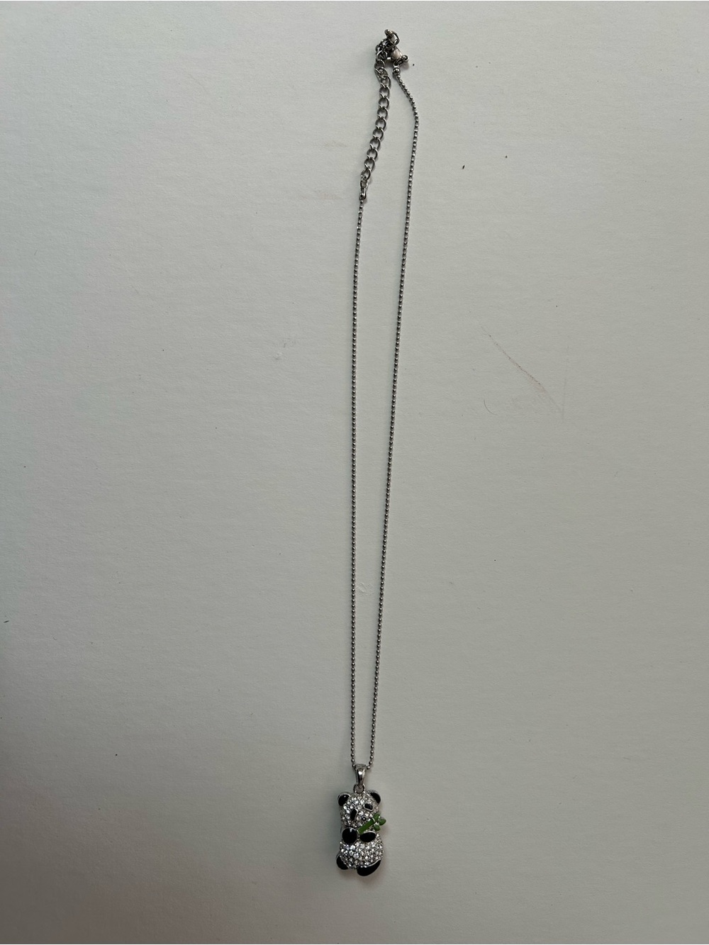 Crystal Panda Pendant Necklace - Silver with Green Enamel Accent